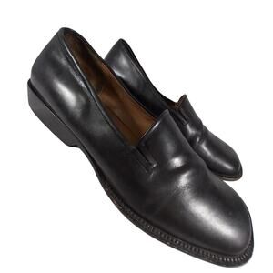 BCBGMAXAZRIA! FAB BLACK GENUINE LEATHER SQUARE TOE, STACK HEELS LOAFERS! SZ 8.5D